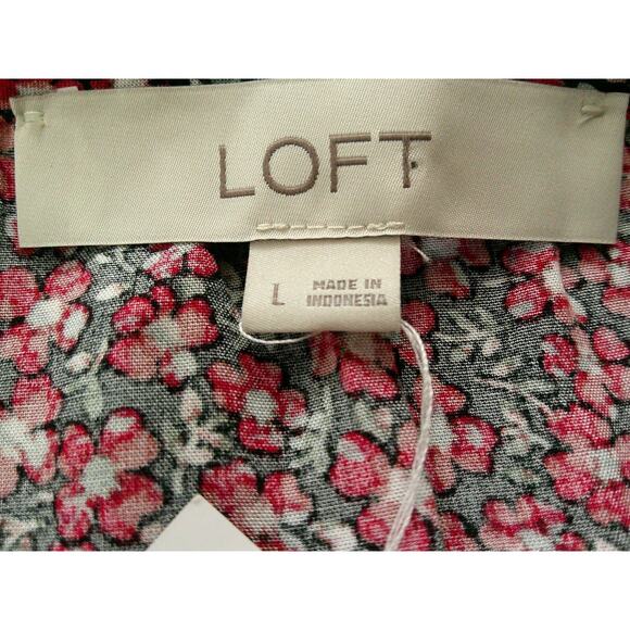 Loft Long Sleeve Side Tie Swing Dress Red Mini Floral Print-NWT Women's Large - Picture 7 of 10